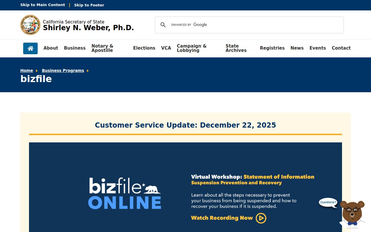 Walnut people directories image of the California bizfile program