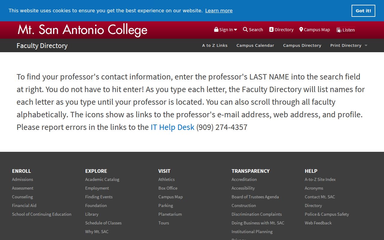 Walnut people directories view of the Mt. SAC faculty search