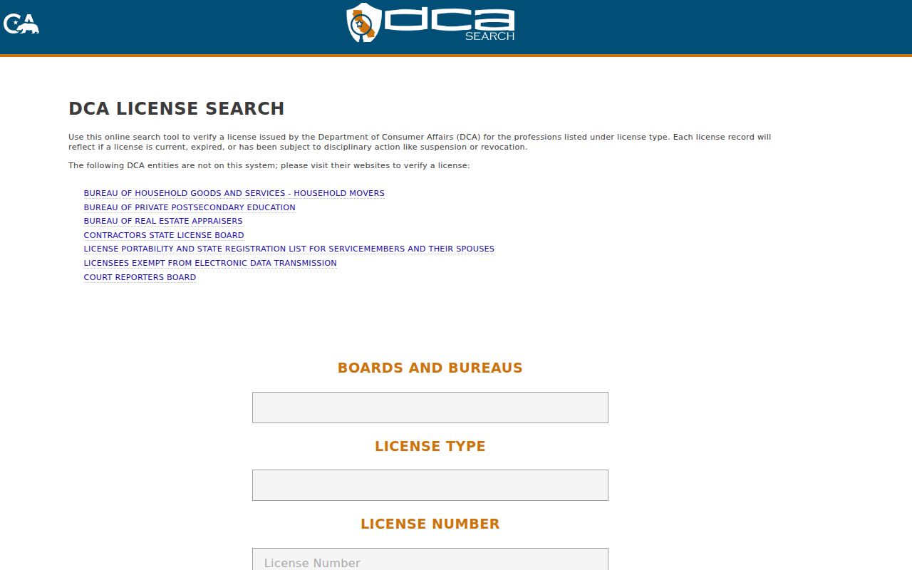 Walnut people directories view of California DCA license search