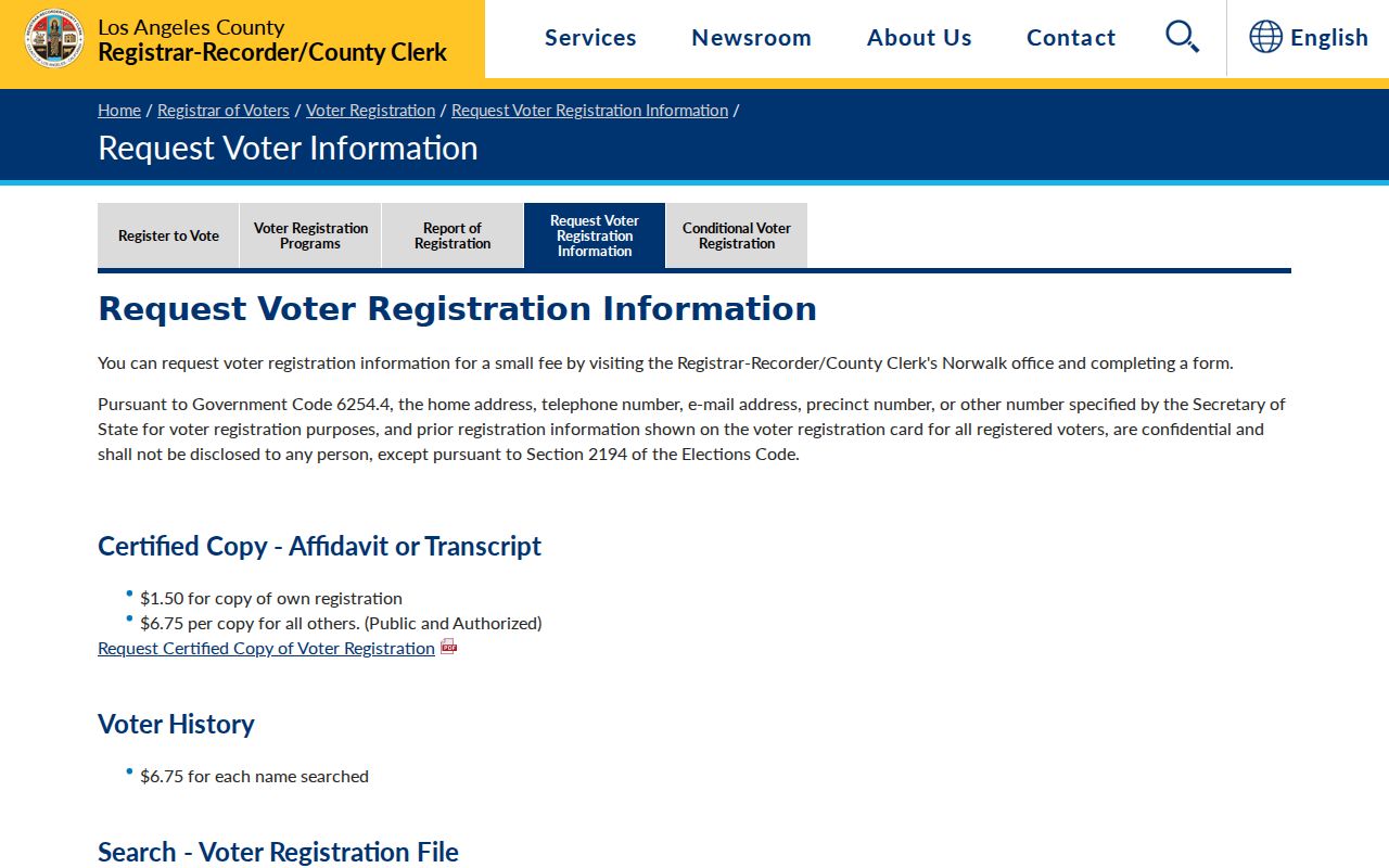 Walnut people search voter information request rules in Los Angeles County