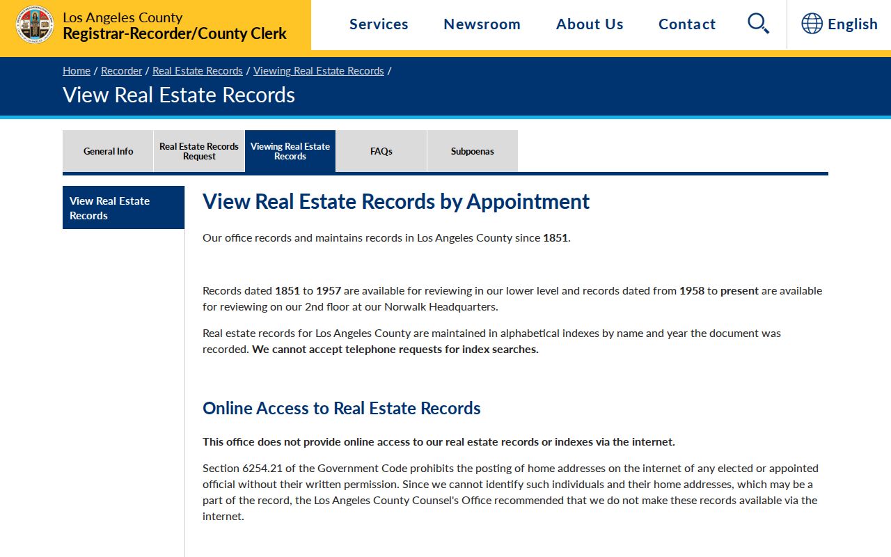 Walnut people search access notice for Los Angeles County real-estate records