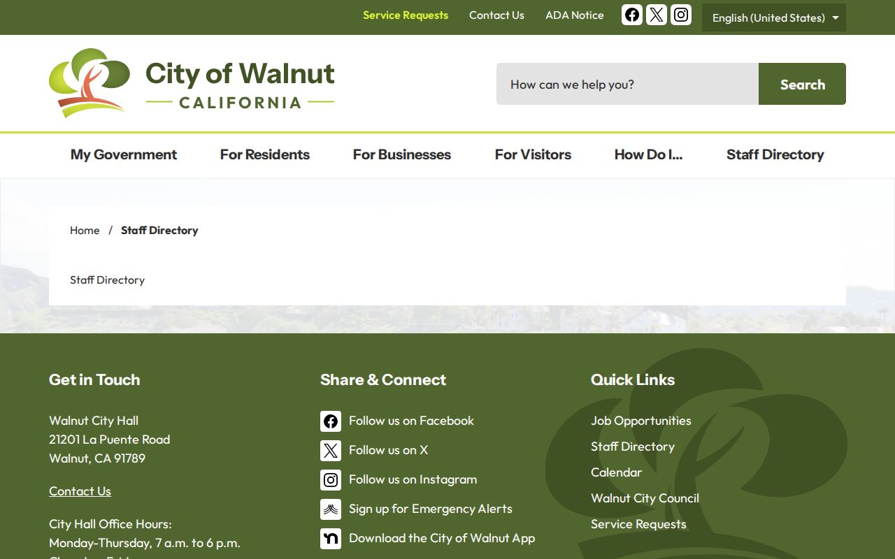 Walnut people search through the city staff directory