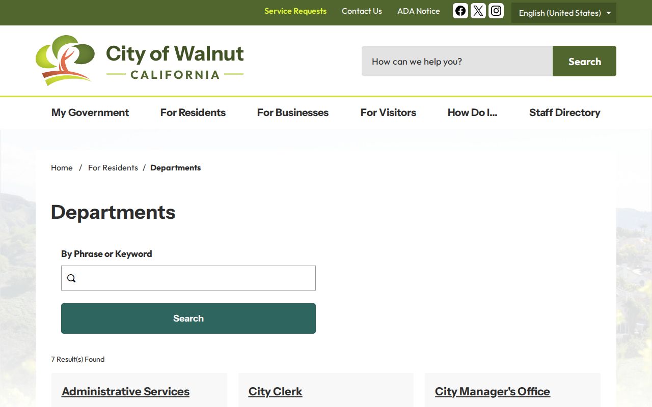 Walnut people search city departments directory